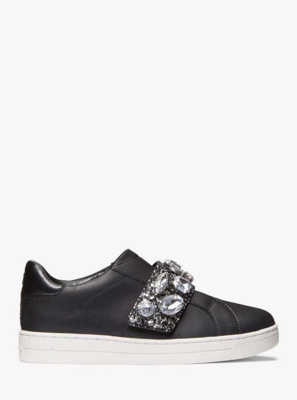 Damske Tenisky Michael Kors Kenna Leather and Jewel Embellished Glitter Čierne - Topanky Michael Kors Lacne | KCVPY-8961